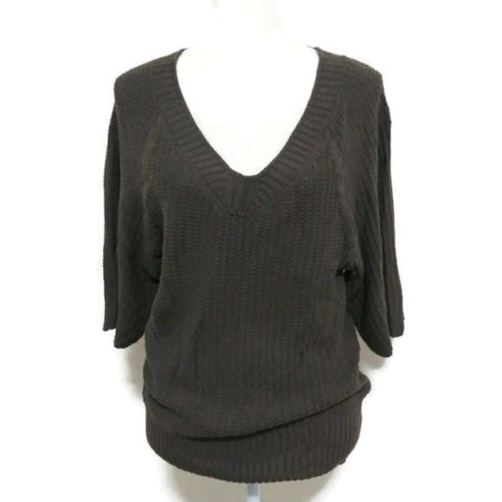 NWOT J. JILL V-Neck 3/4 Sleeve Sweater Brown SMALL